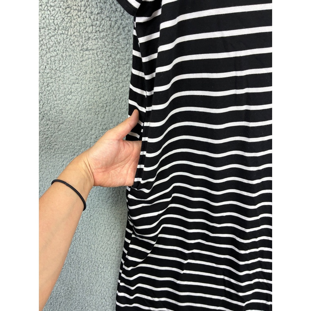 Uniqlo AIRism T-Shirt Dress Striped Womens XL Black White Midi Short Sleeve - Picture 5 of 12